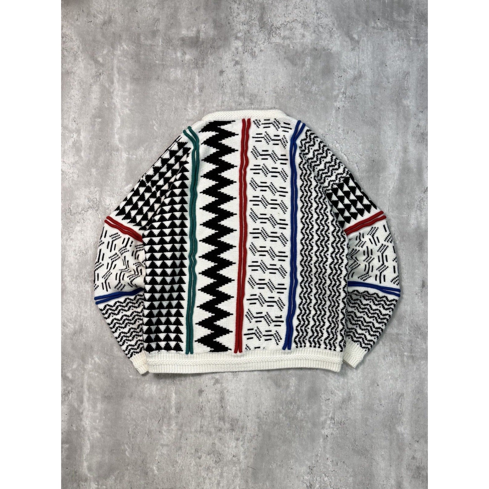 Vintage 90s Concrete Abstract Striped Pullover Knit Sweater Size Large
