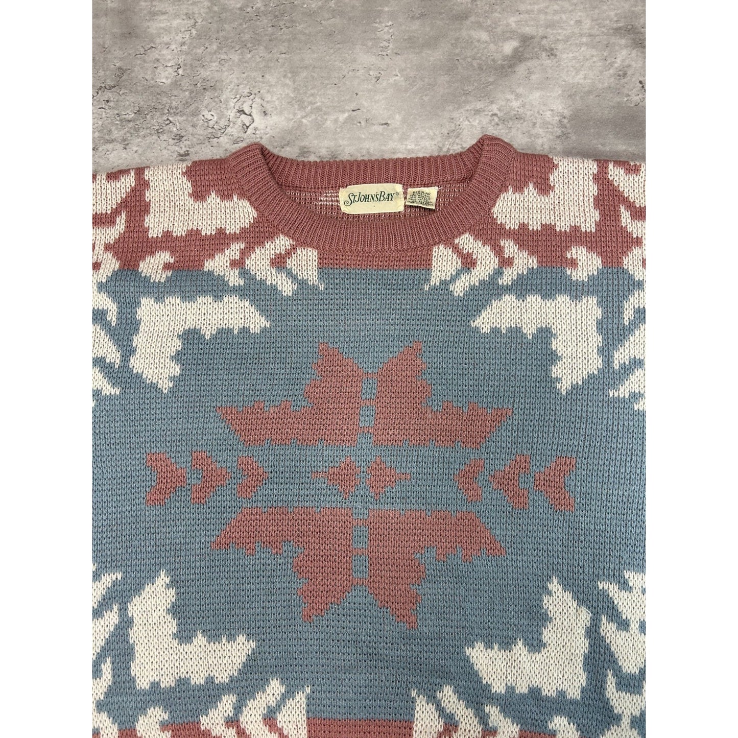 Vintage 90s St Johns Bay Aztec Print Pullover Ribbed Sweater Size Large