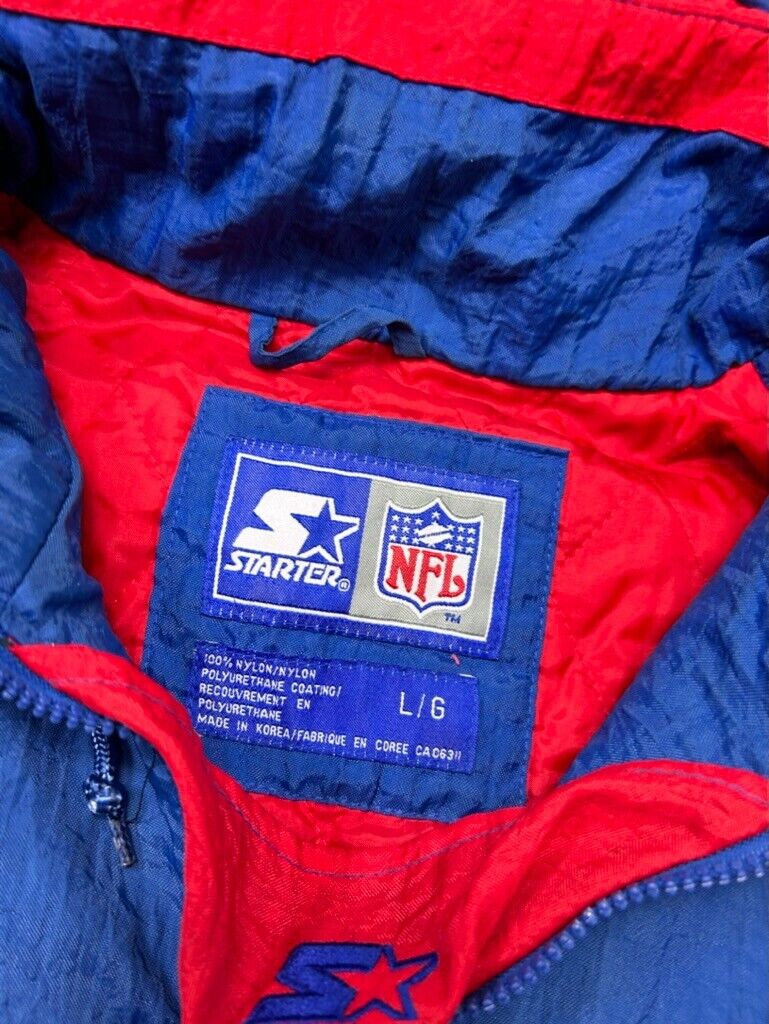 Vintage 90s New York Giants NFL Insulated Half Zip Starter Pullover Jacket Sz L