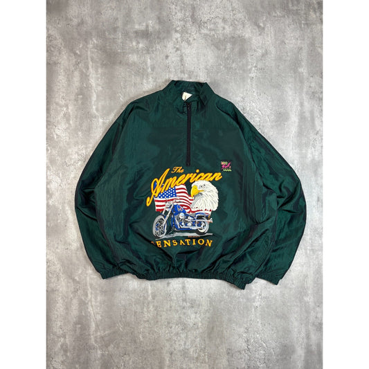 Vintage 90s Surf Style American Sensation Bald Eagle Biker Jacket Size XL