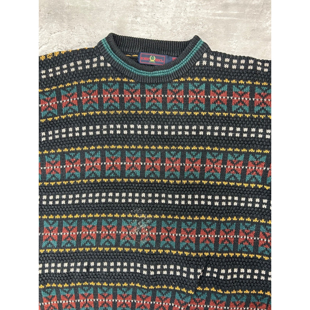 Vintage 90s Robert Bruce Abstract Striped Pullover Knit Sweater Size Medium