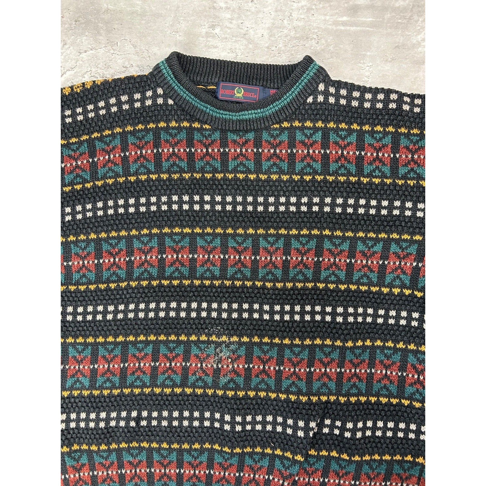 Vintage 90s Robert Bruce Abstract Striped Pullover Knit Sweater Size Medium