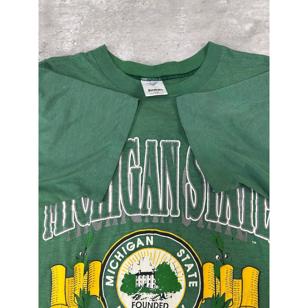Vintage 90s Michigan State Spartans NCAA Collegiate Crest Spellout T-Shirt Large