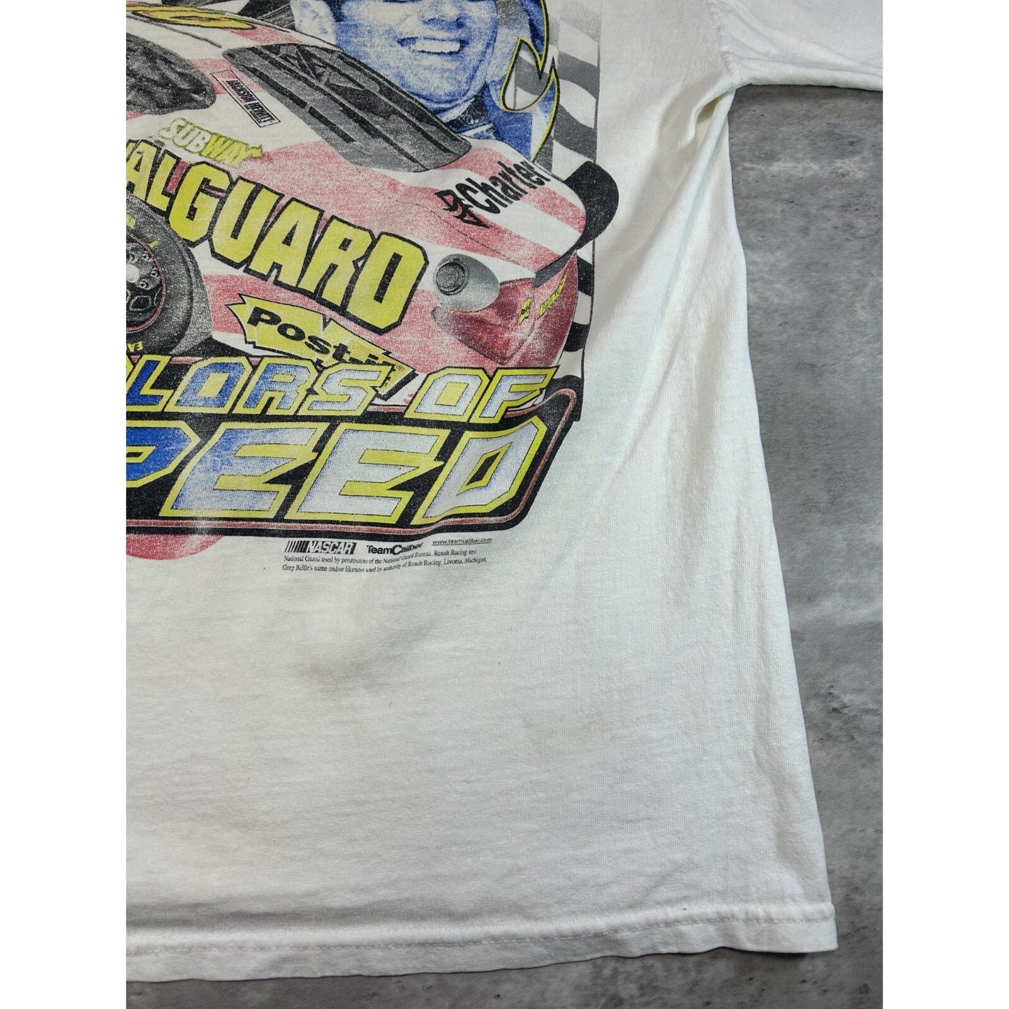 Vintage Greg Biffle #16 Colours Of Speed Nascar Racing T-Shirt Size Large White