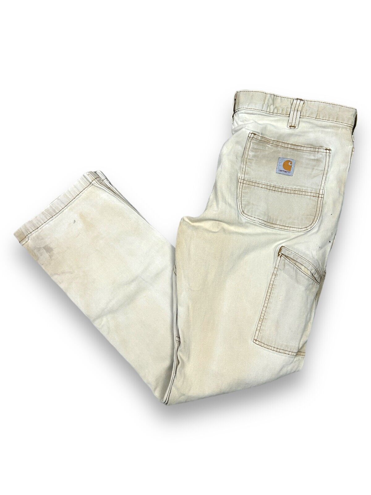 Carhartt Beige Work Wear Style Canvas Double Knee Carpenter Pants Size 35W