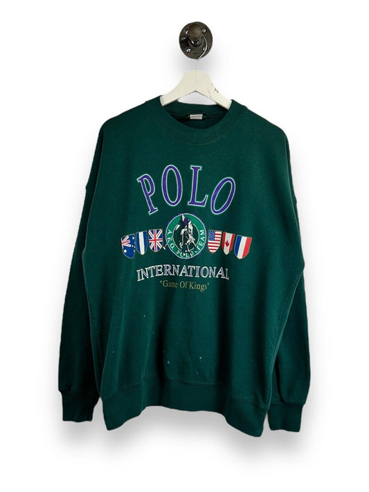 Vintage 90s American Eagle Polo Game Of Kings Graphic Sweatshirt Size Xl Green