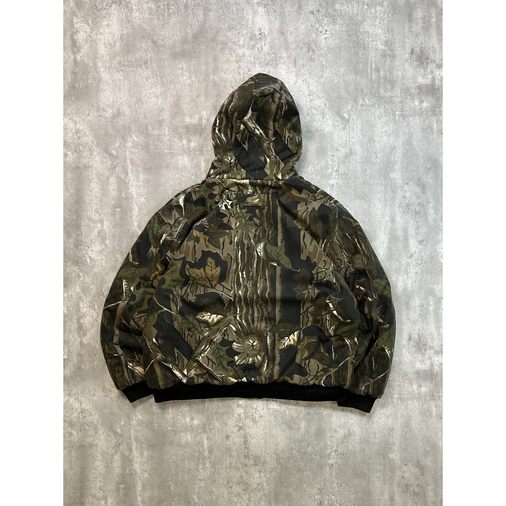 Vintage Insulated Tree Camo Hunting Hooded Bomber Jacket Size XL