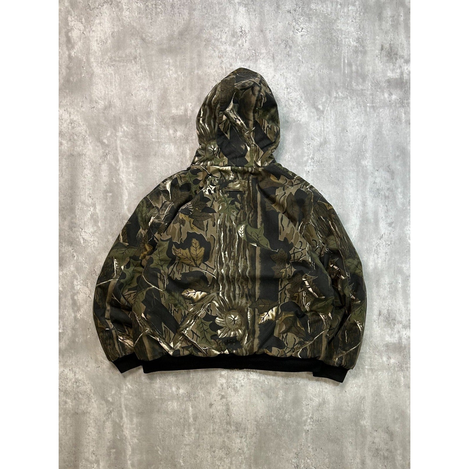 Vintage Insulated Tree Camo Hunting Hooded Bomber Jacket Size XL