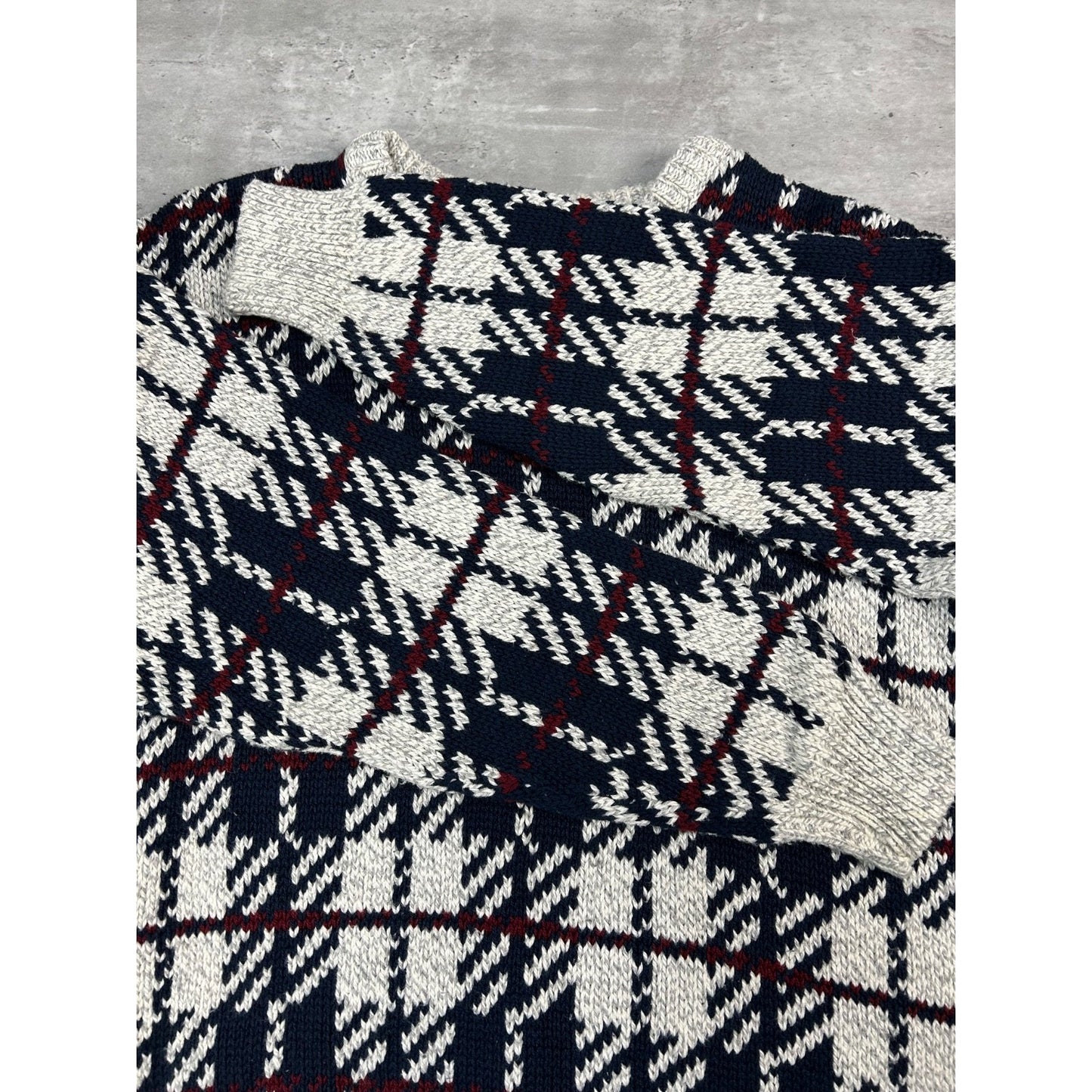 Vintage 90s Authentic Issue Plaid Print Pullover Ribbed Knit Sweater Size Large