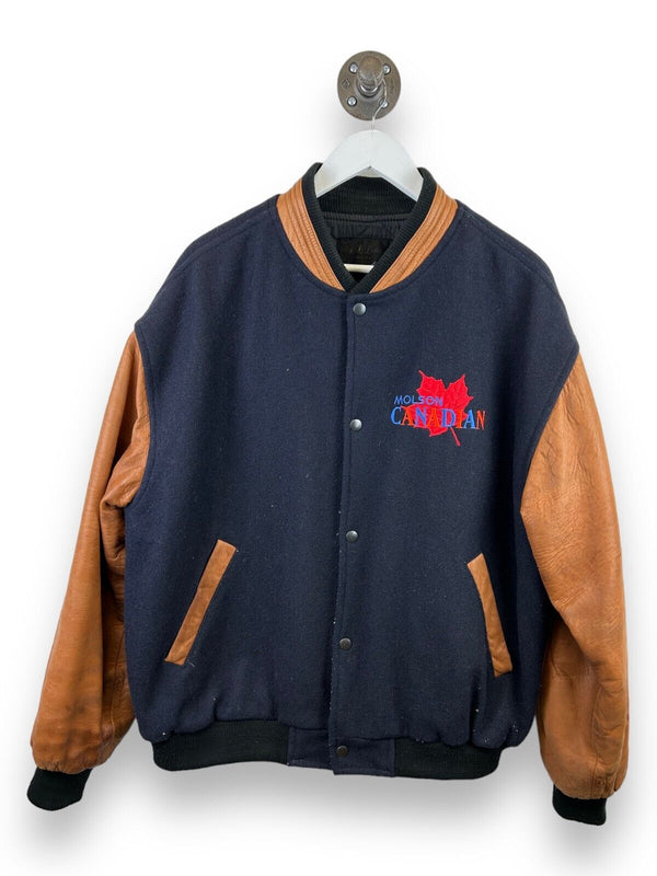 Vintage 90s Molson Canadian LL Big Horn Wool Leather Varsity Jacket Size XL