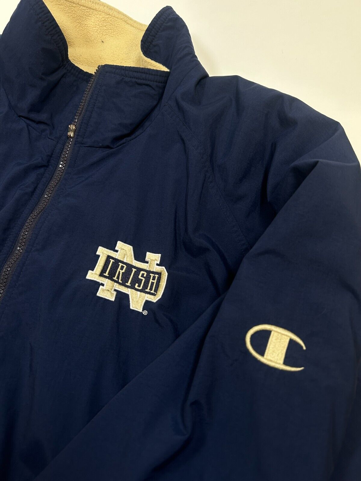 Vintage 90s Notre Dame Fighting Irish Champion Fleece Lined NCAA Jacket Size 2XL