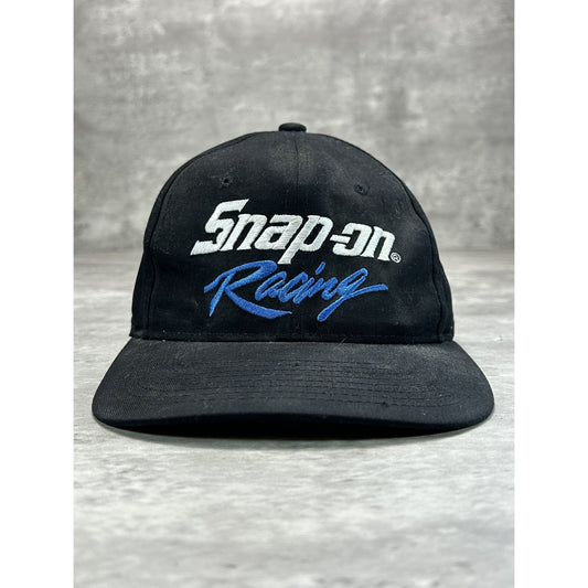 Vintage 90s Snap On Racing Embroidered Spell Out Snapback Hat OSFA Black