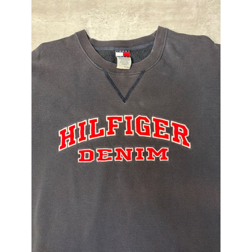 Vintage 90s Tommy Hilfiger Denim Embroidered Spellout Sweatshirt Size XL