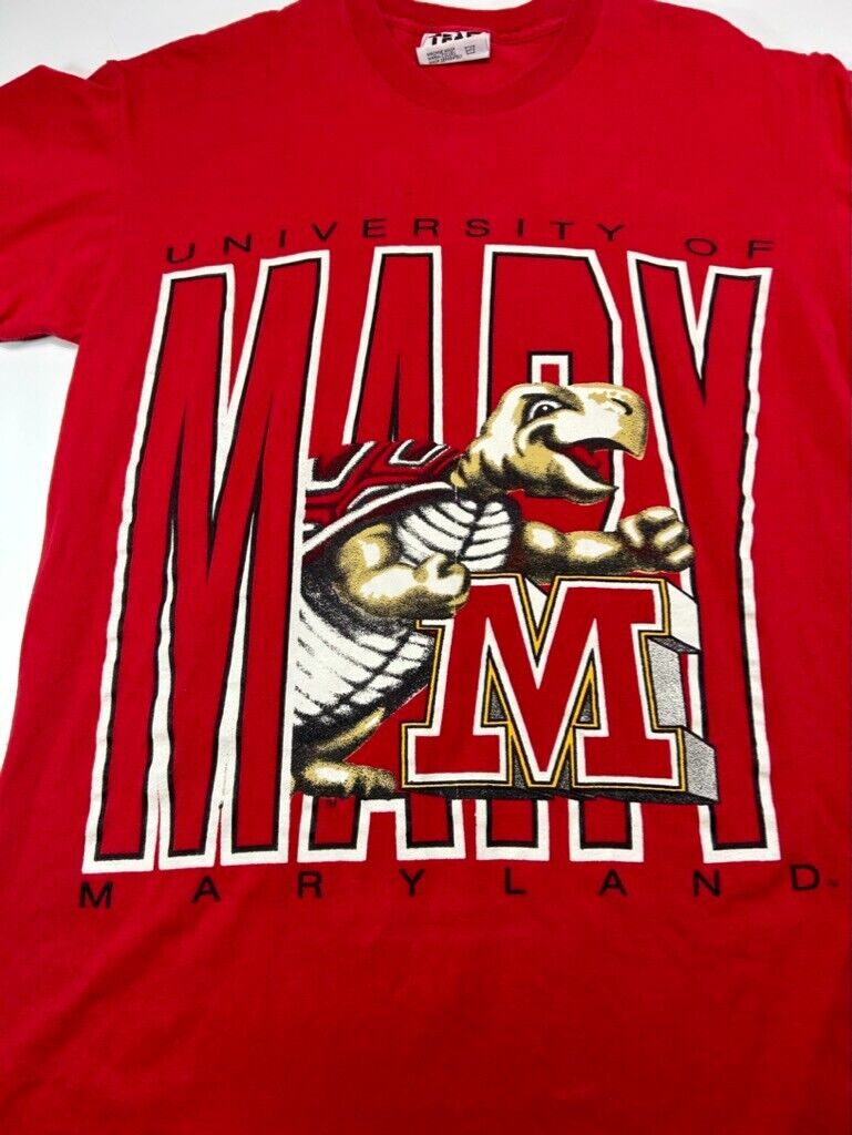 VTG 90s Maryland Terrapins NCAA Collegiate Wrap Around Print T-Shirt Sz Large