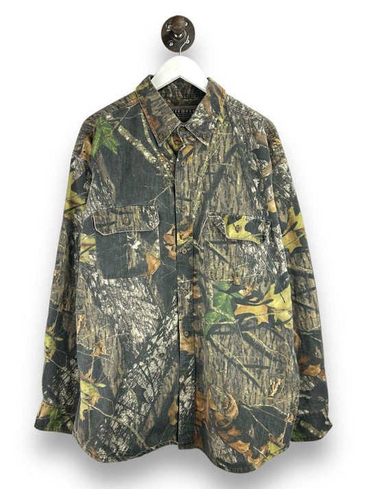 Vintage Jerzees Outdoors Mossy Oak Break Up Camo Hunting Button Up Shirt Sz 2XL