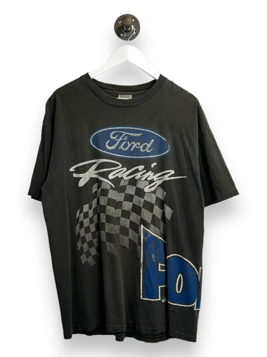 Vintage 90s Ford Racing Wrap Around Spellout Print T-Shirt Size XL Black