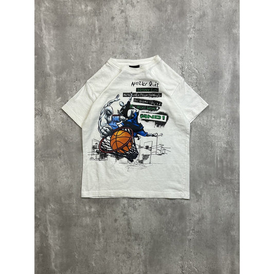 Vintage Y2K AND1 Never Give Up Never Tire Slogan Basketball T-Shirt Size XS