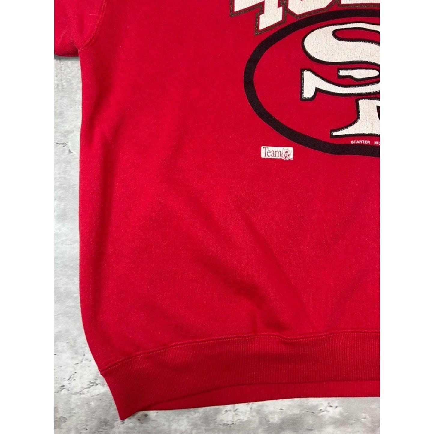 Vintage 1990 San Francisco 49ers NFL Spellout Logo Starter Sweatshirt Size XL