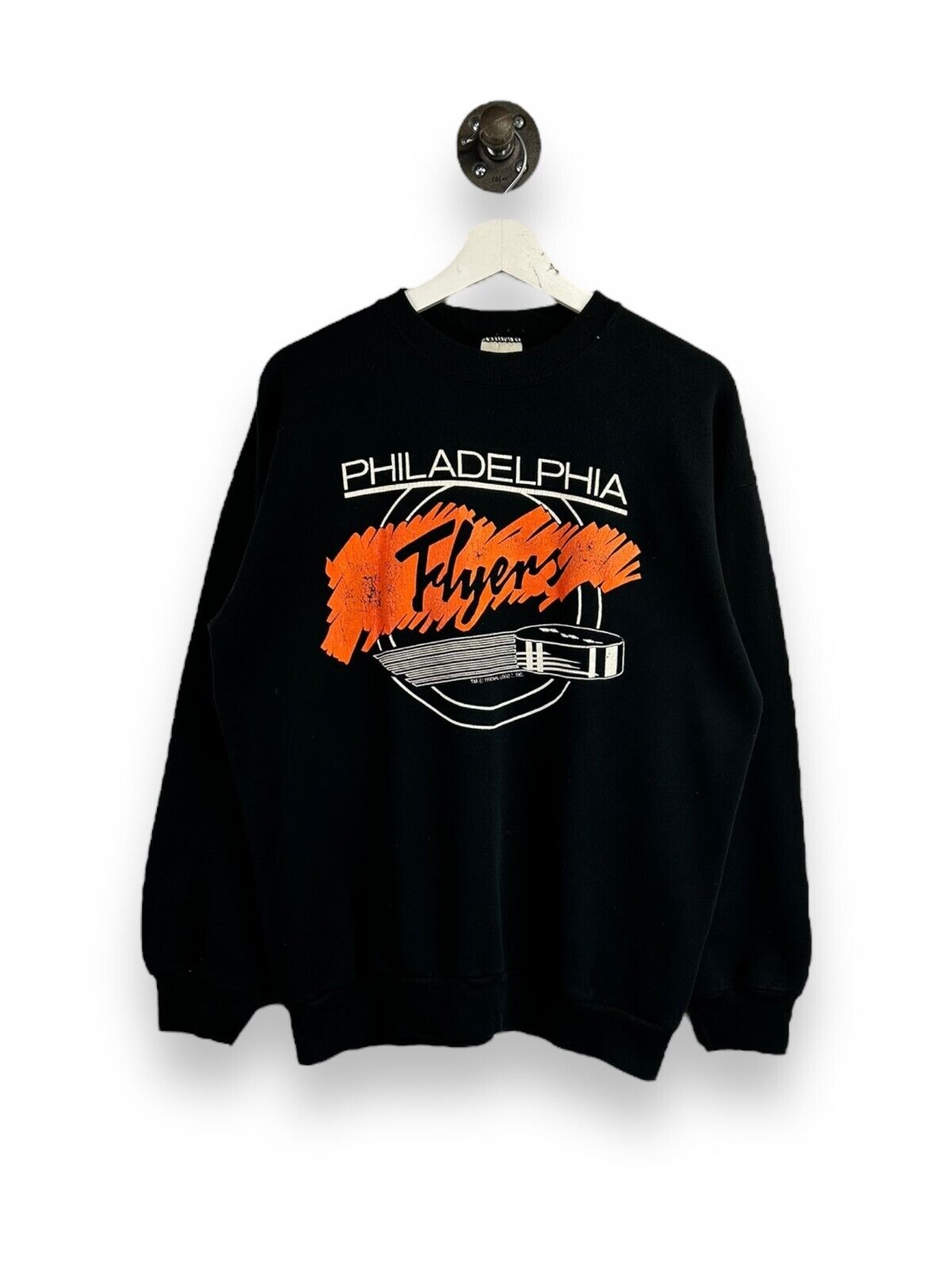 Vintage 1990 Philadelphia Flyers NFL Puck Graphic Spellout Sweatshirt Size XL