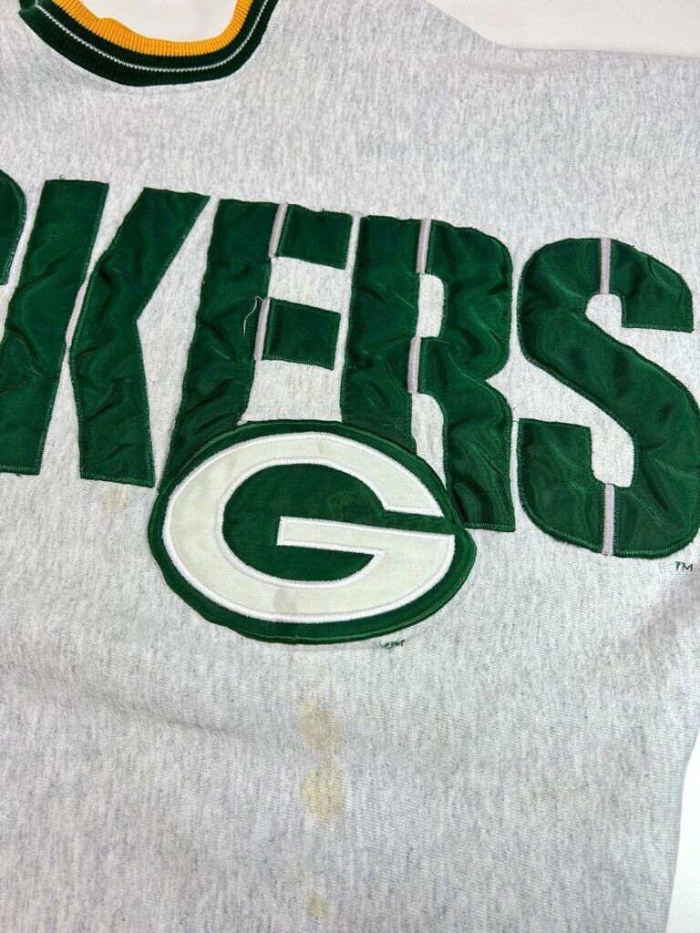 Vintage 90s Green Bay Packers NFL Big Spellout Football Sweatshirt Size XL Gray