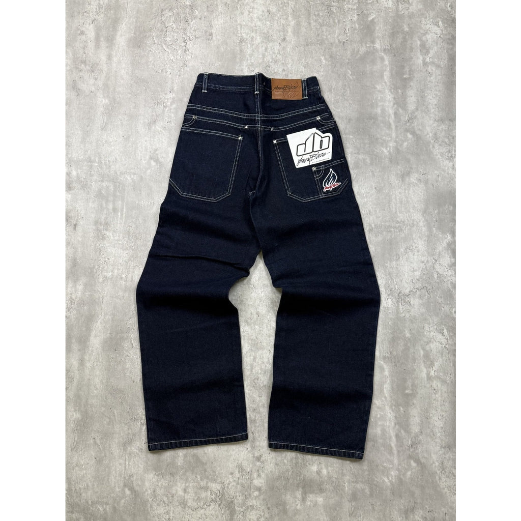 Y2K Womens Johnny Blaze Embroidered Spellout Dark Wash Denim Pants 28x29