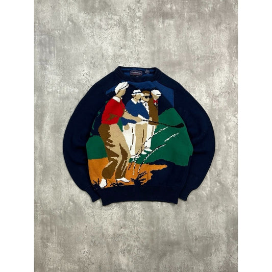 Vintage 90s Hathaway Golfers Graphic Print Pullover Knit Sweater Size Medium