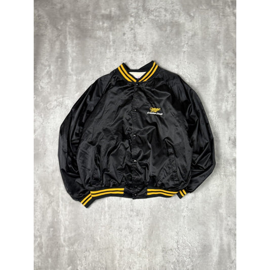 Vintage 80s/90s Miller Genuine Draft Embroidered Satin Bomber Jacket Size XXL
