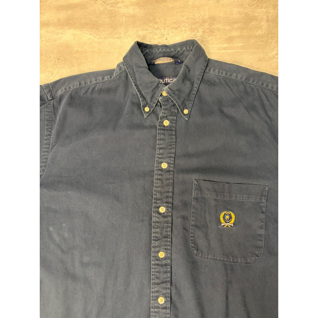 Vintage Nautica Embroidered Crest Long Sleeve Button Up Shirt Size Large