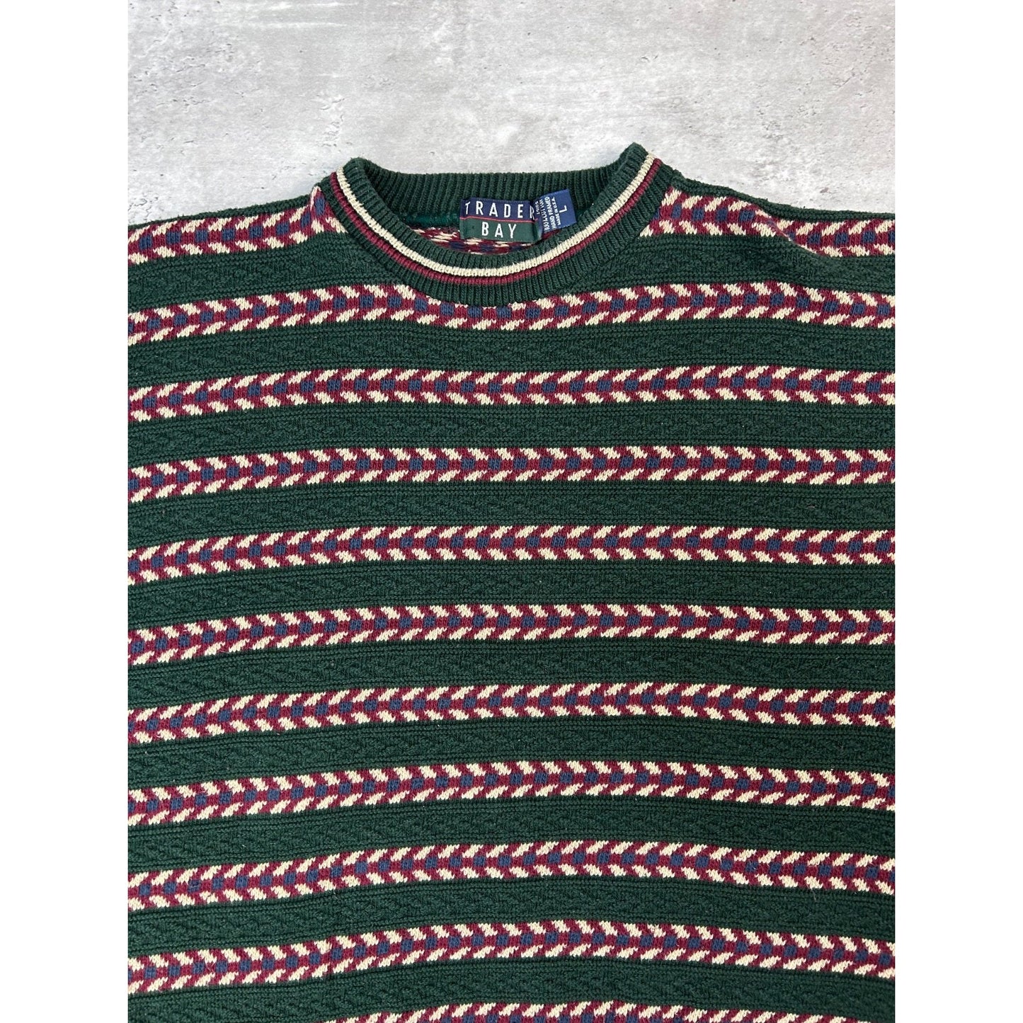 Vintage 90s Trader Bay Abstract Striped Pullover Knit Sweater Size Large