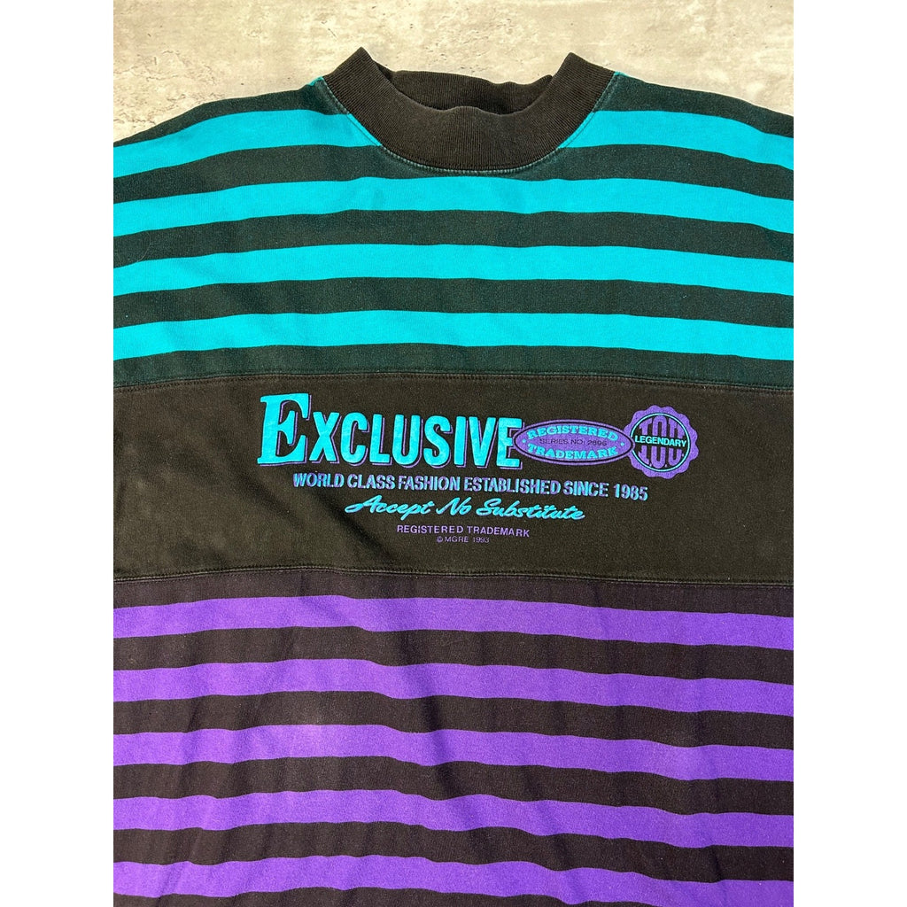 Vintage I.O.U Exclusive Striped Spellout Graphic T-Shirt Size XL