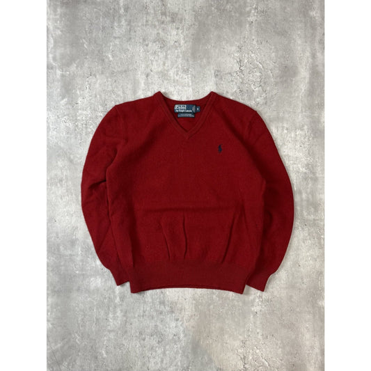 Vintage Polo Ralph Lauren Embroidered Pony 100% Wool V Neck Sweater Size Small