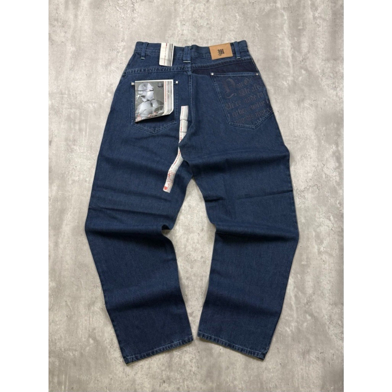 Vintage Y2K Makaveli Tupac Graphic Gothic Script Dark Wash Denim Pants