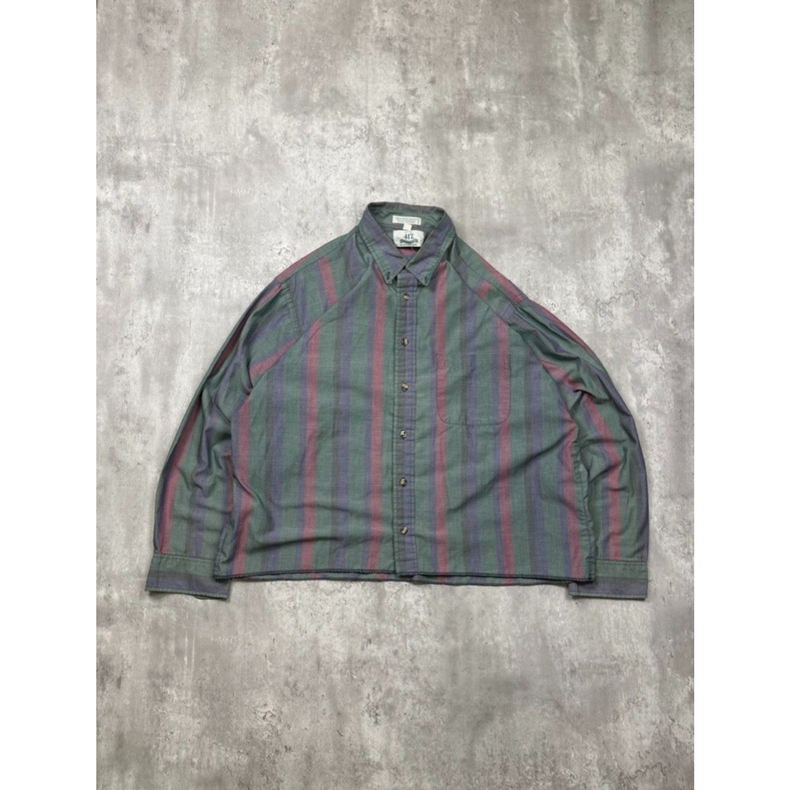 Vintage 90s 417 Van Heusen Striped Reworked Cropped Button Up Shirt Size XL