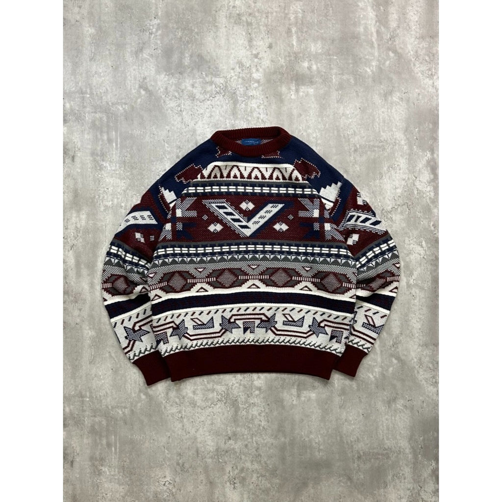Vintage Towncraft Abstract Striped Print Pullover Knit Sweater Size Large