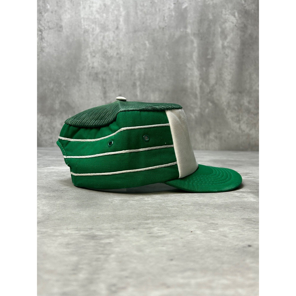 Vintage 80s/90s Two Tone Panelled White/Green Striped Snapback Hat OSFA