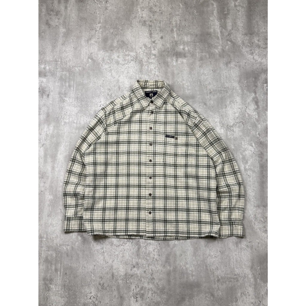 VTG Point Zero Single Pocket Plaid Reworked Cropped Button Up Shirt Size Large