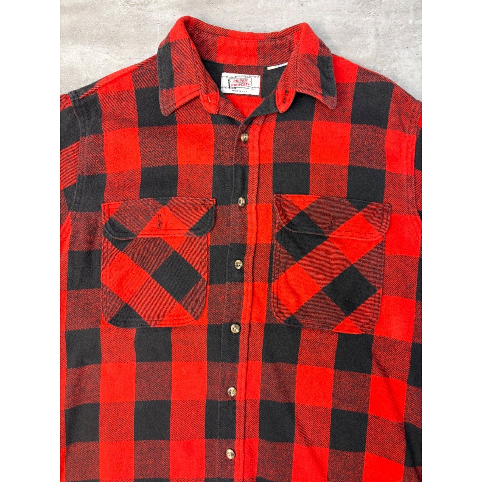 VTG 90s Private Property Plaid Long Sleeve Flannel Button Up Shirt Size Large