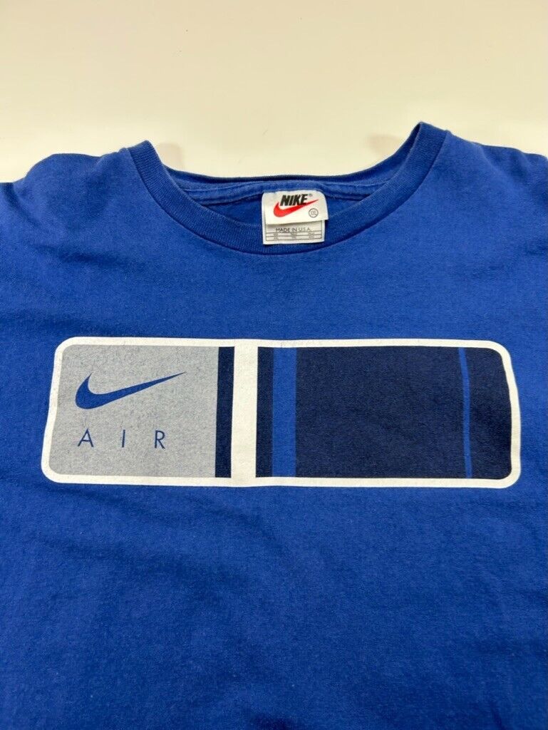 Vintage 90s Nike Air Box Logo Graphic T-Shirt Size 2XL Blue