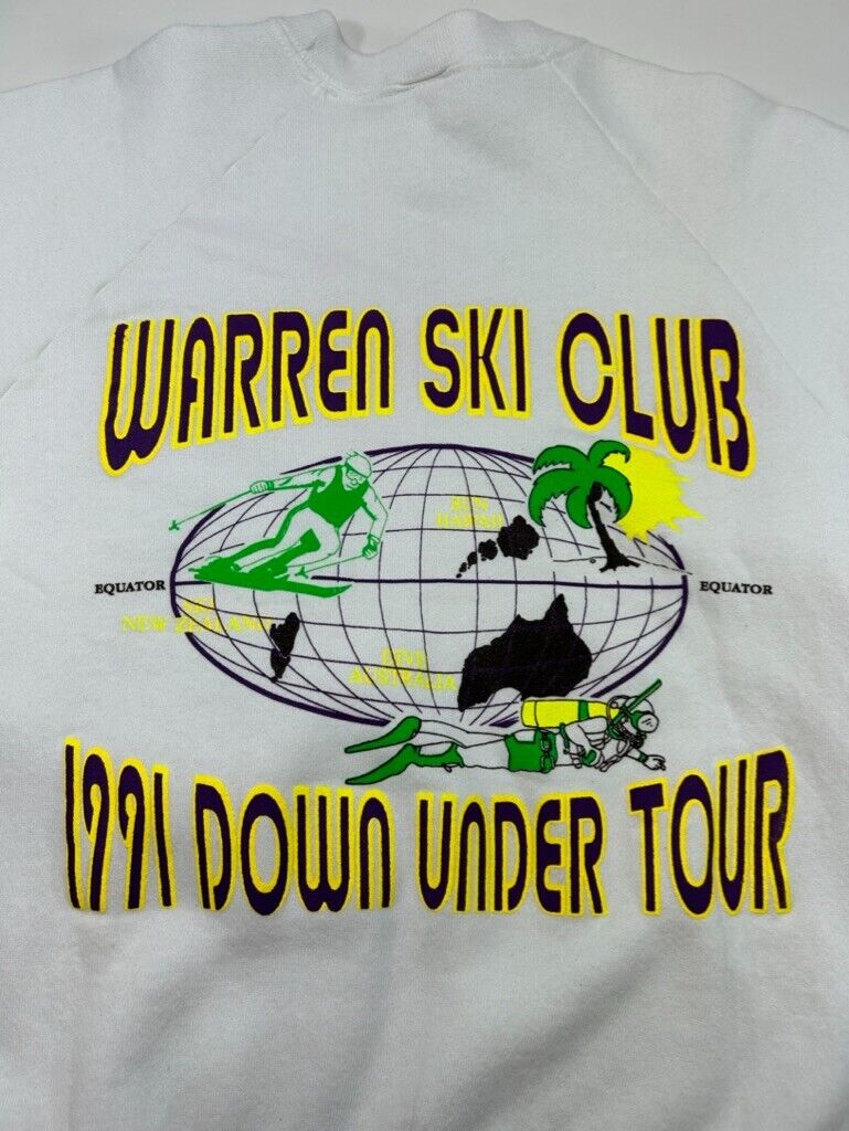 Vintage 1991 Warren Ski Club Down Under Tour Graphic Sweatshirt Size Medium 90s