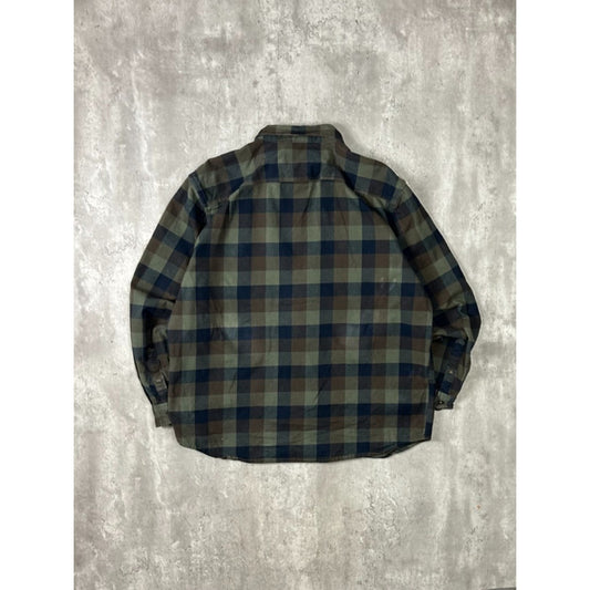 Vintage Carhartt Plaid Print Double Pocket Workwear Button Up Shirt Size XL