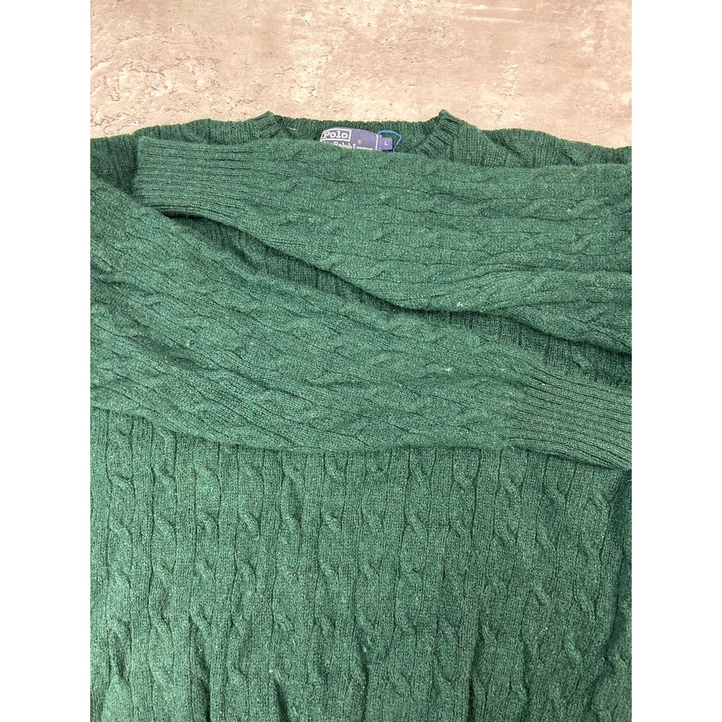 Vintage 90s Polo Ralph Lauren Pullover Cable Knit Sweater Size Large Green