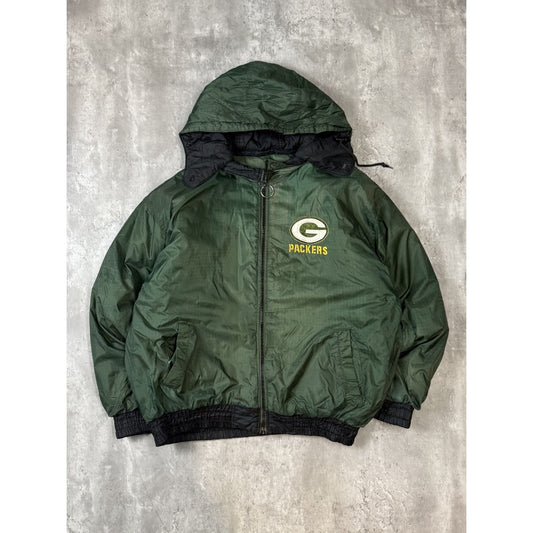 Vintage 90s Green Bay Packers NFL Insulated Full Zip Hooded Jacket Size Large