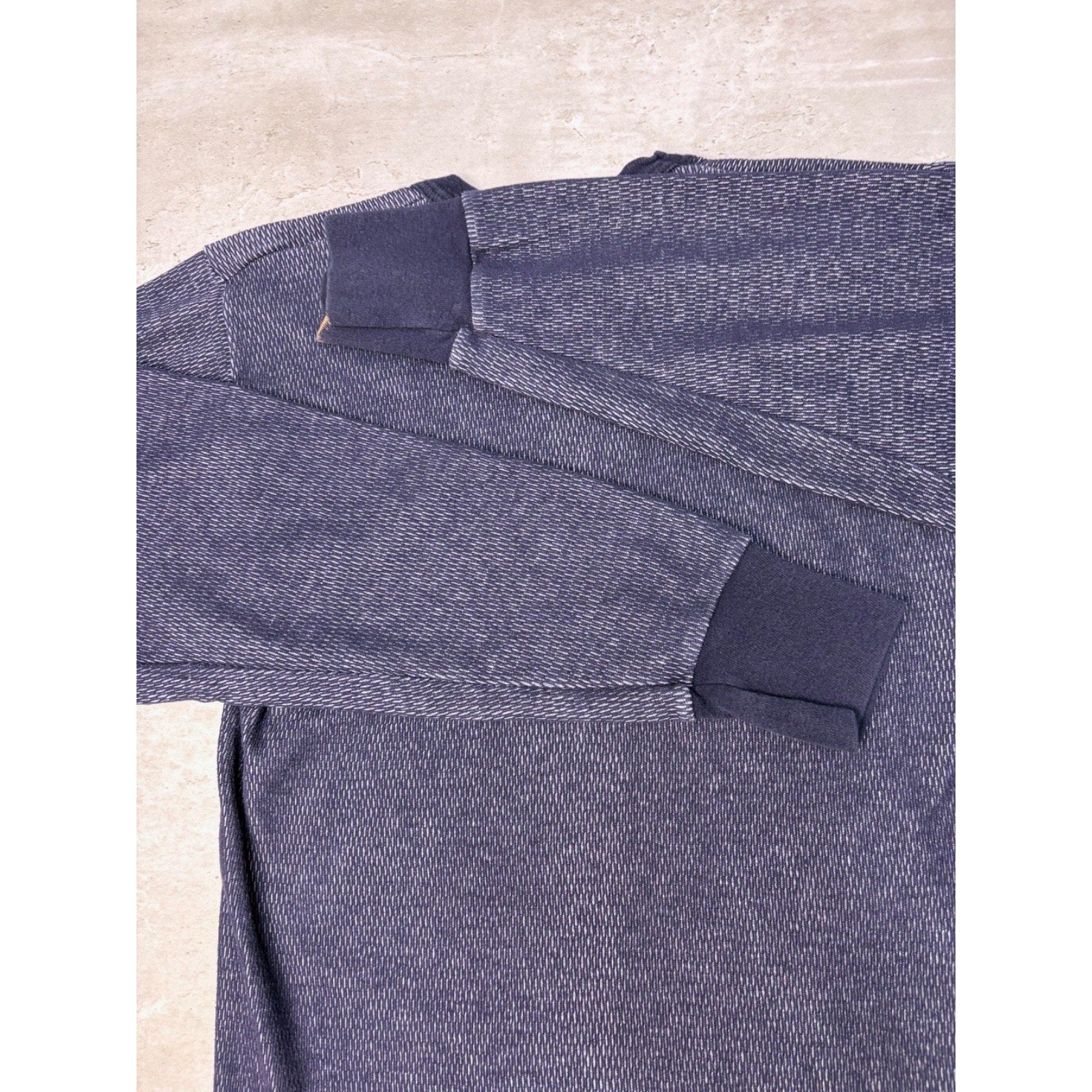 Vintage Blank Blue Thermal Waffle Print Long Sleeve T-Shirt Size Large
