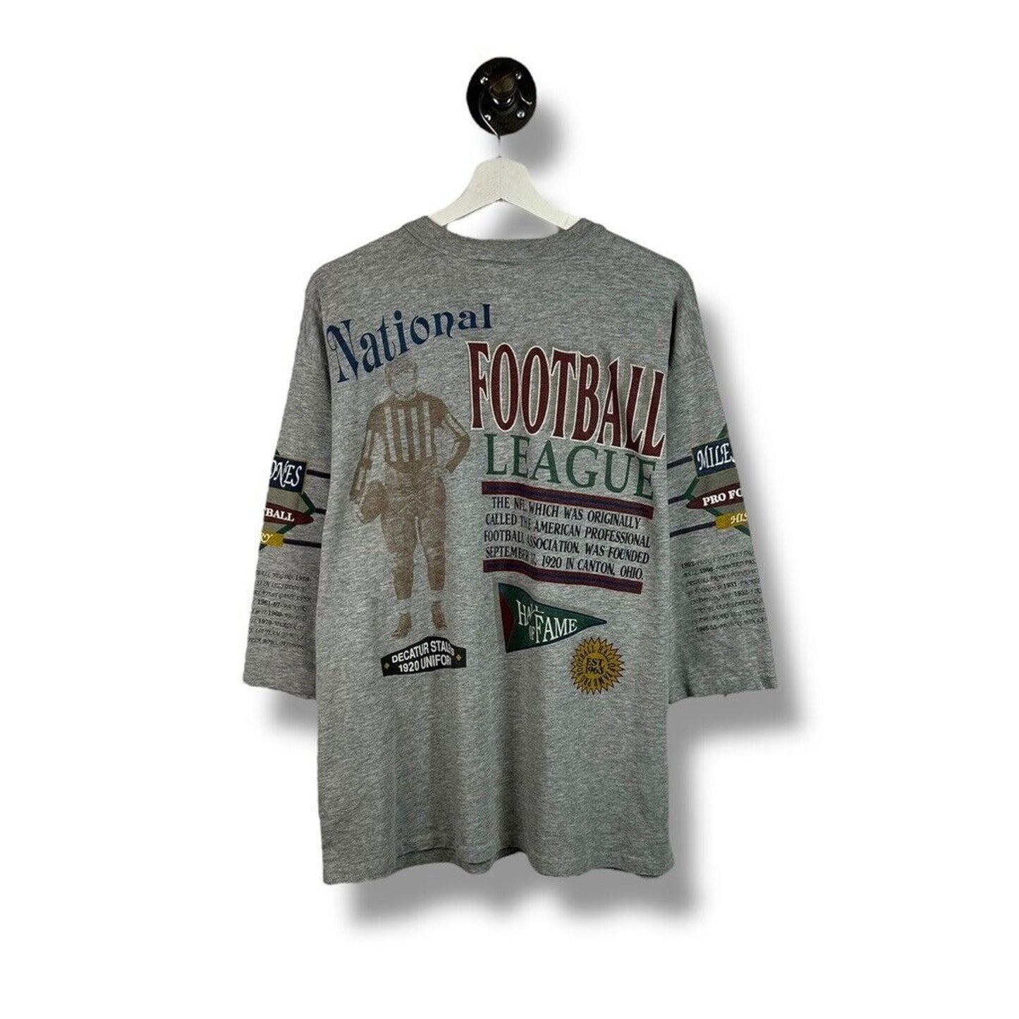 Vintage Pro Football All Over Print 3/4 Sleeve Graphic T-Shirt Size Large Gray