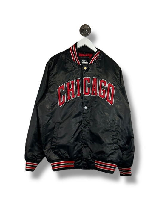 Chicago Bulls NBA Arc Spell Out Satin Bomber Basketball Starter Jacket Sz Large