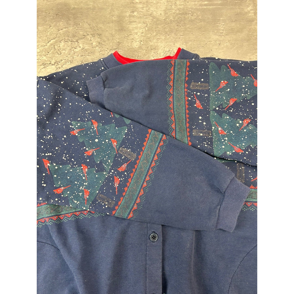 Vintage 90s Cardinal Winter Landscape All Over Print Cardigan Sweatshirt Large
