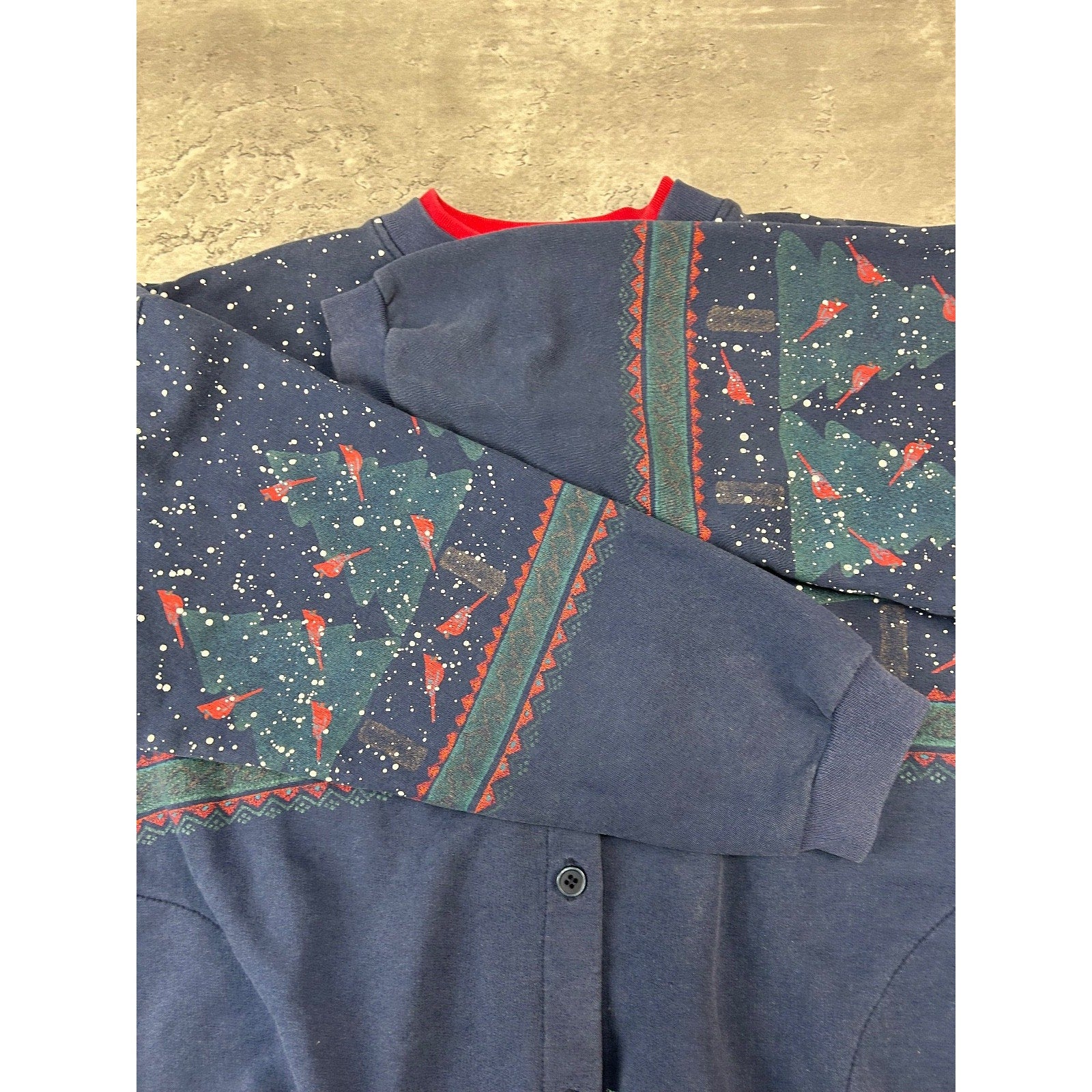 Vintage 90s Cardinal Winter Landscape All Over Print Cardigan Sweatshirt Large
