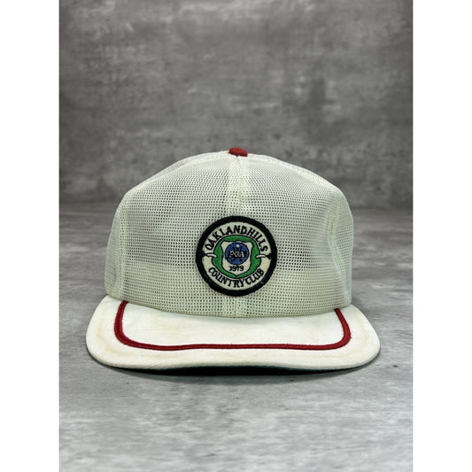 Vintage 1980s Oakland Hills Country Club PGA Mesh Snapback Hat OSFA White