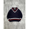 Vintage 90s Izod Embroidered Spellout Cable Knit V-Neck Sweater Size Large