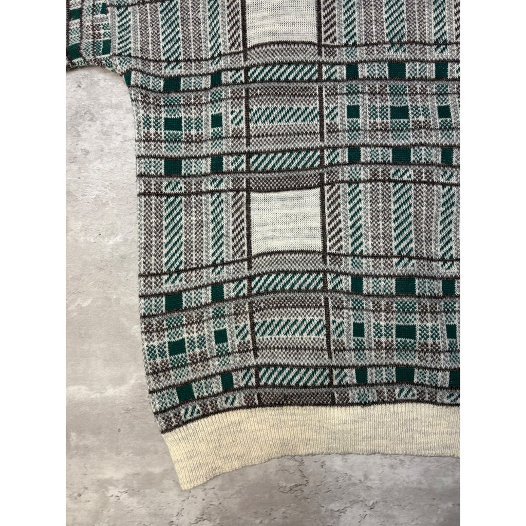 Vintage 80s Moda Abstract Plaid Print Cardigan Knit Sweater Size Large